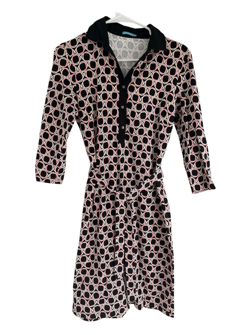 J McLaughlin Dress Catalina Cloth Tie Waist Circle Link Print Pink Black S